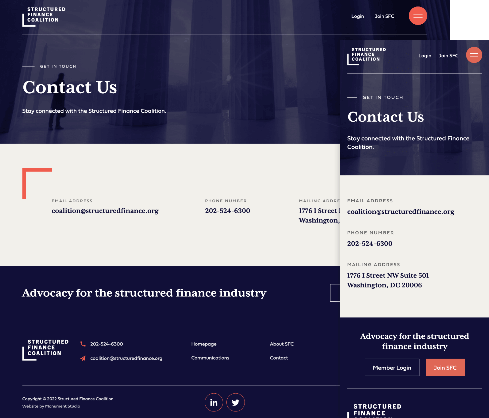 Finance Nonprofit Website Design Contact page