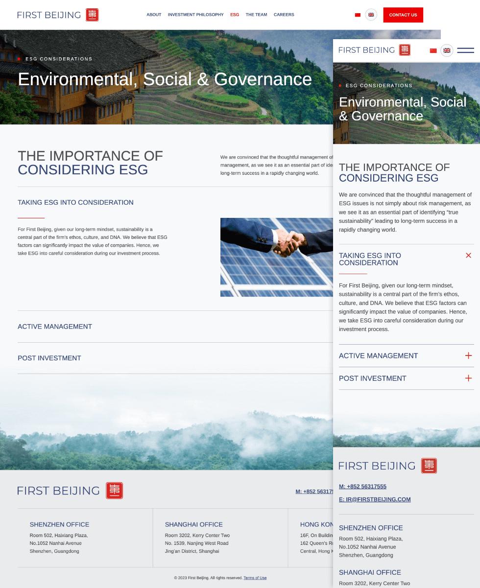 Financial investment firm website design development - esg page