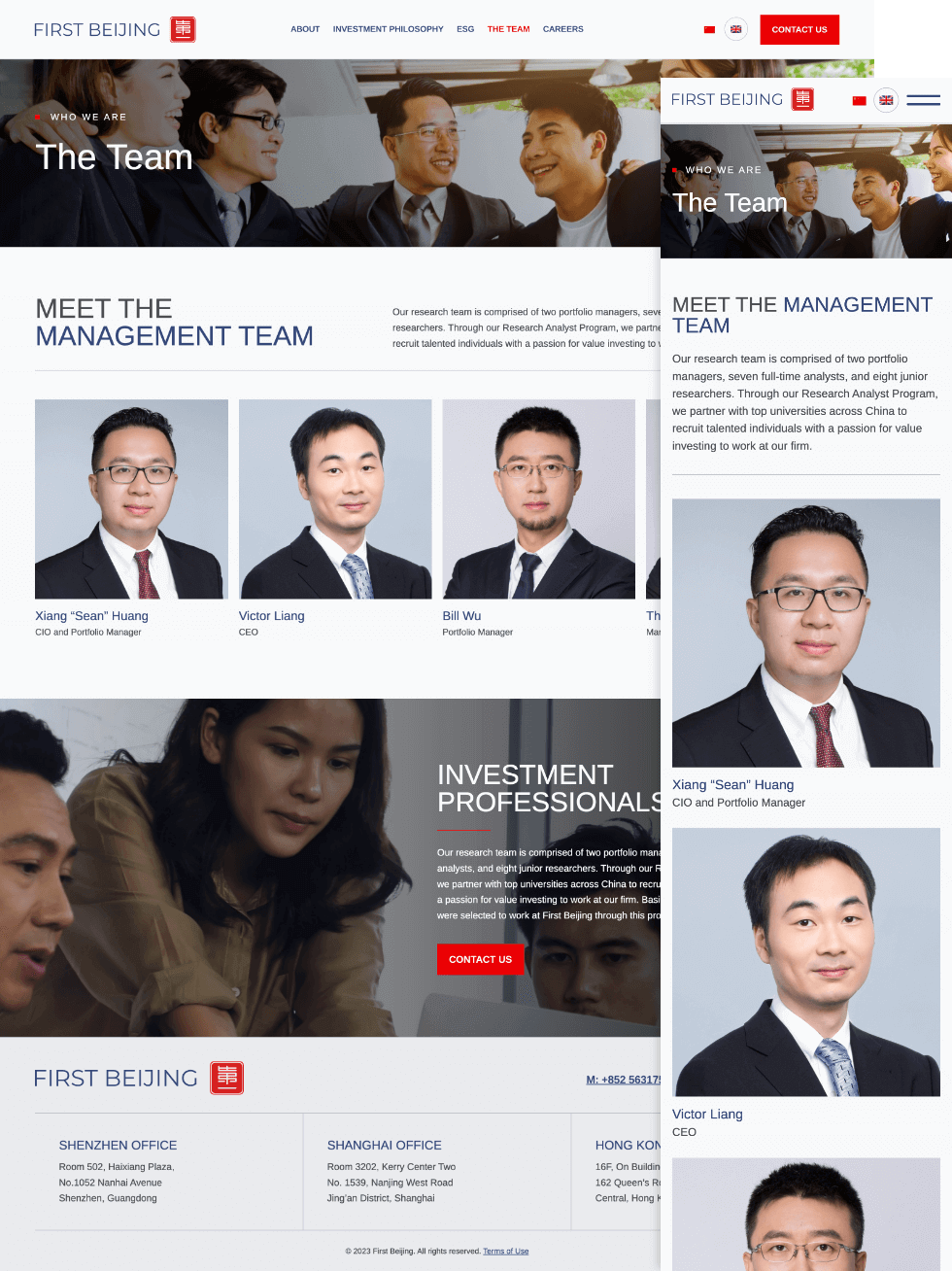 Financial investment firm website design development - team page