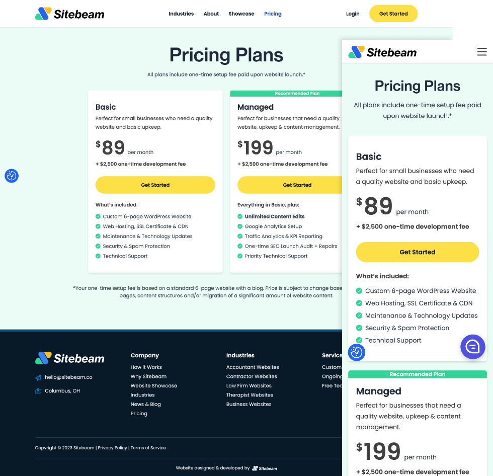 Sitebeam Marketing Website Pricing Page Design