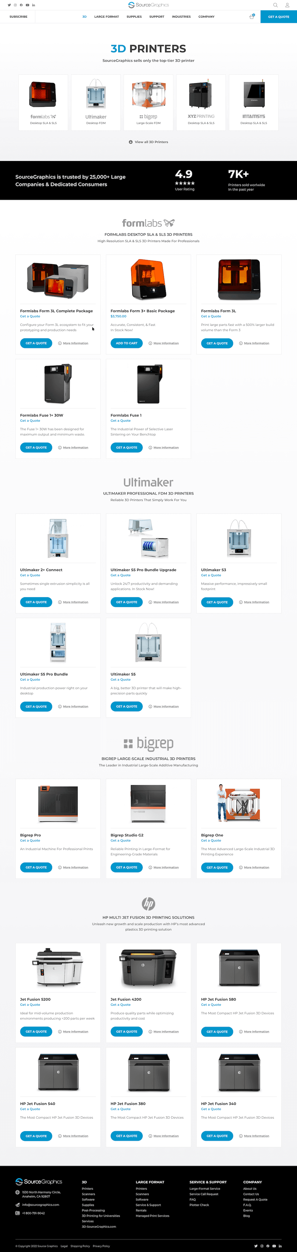 Tier 2 Product Category - 3D Printers Source Graphics eCommerce Web Design