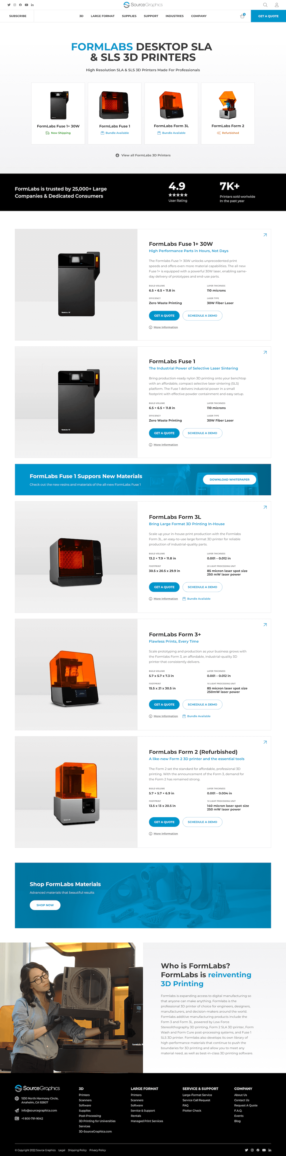 Tier 3 Product Category - Formlabs Source Graphics eCommerce Web Design